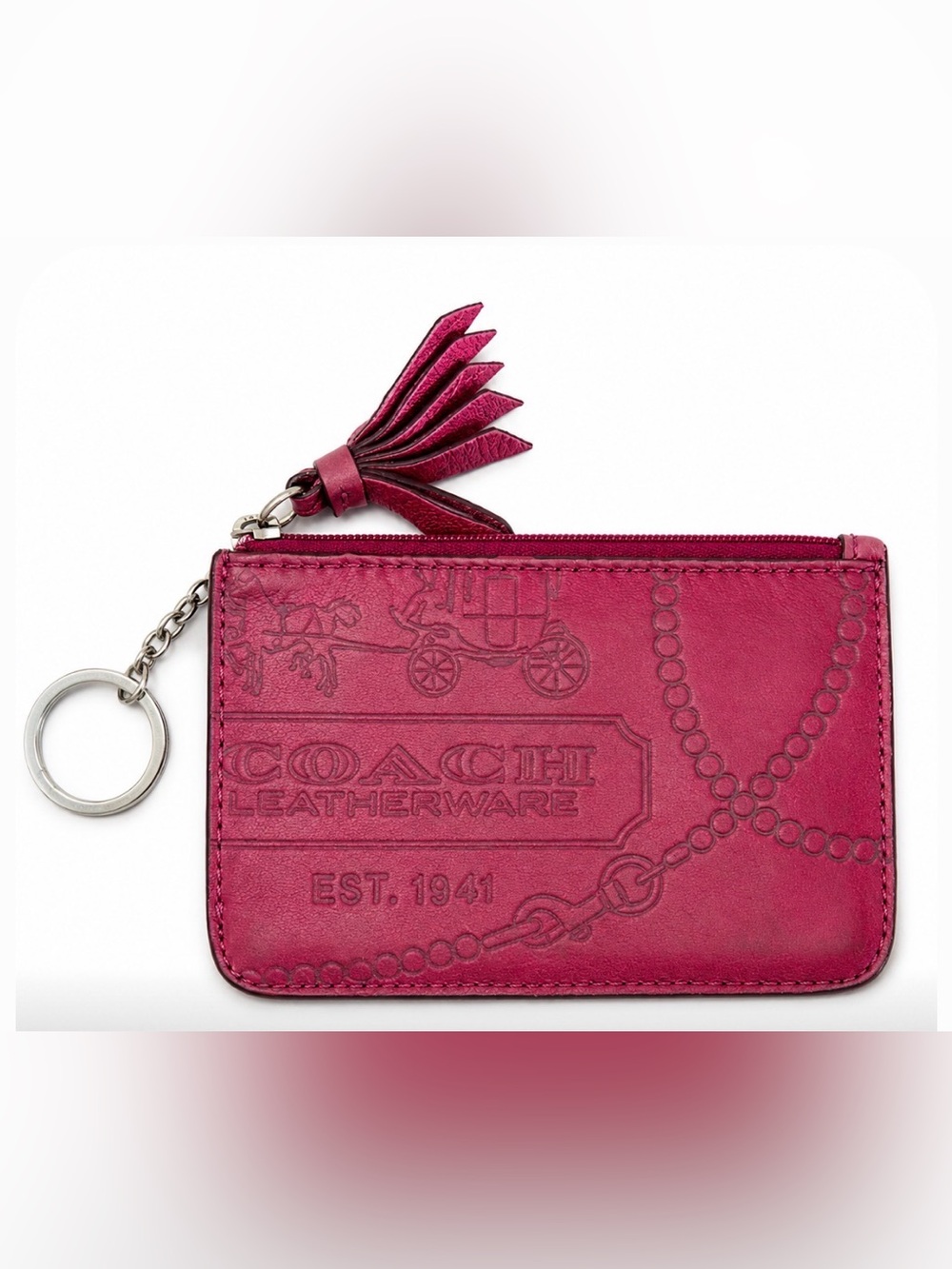 COACH Legacy Pink Metallic Tassel Keychain Wallet - Picture 1 of 16